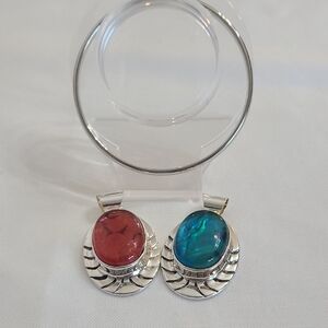 Elegant Silver and Multicolor Stone Earrings
